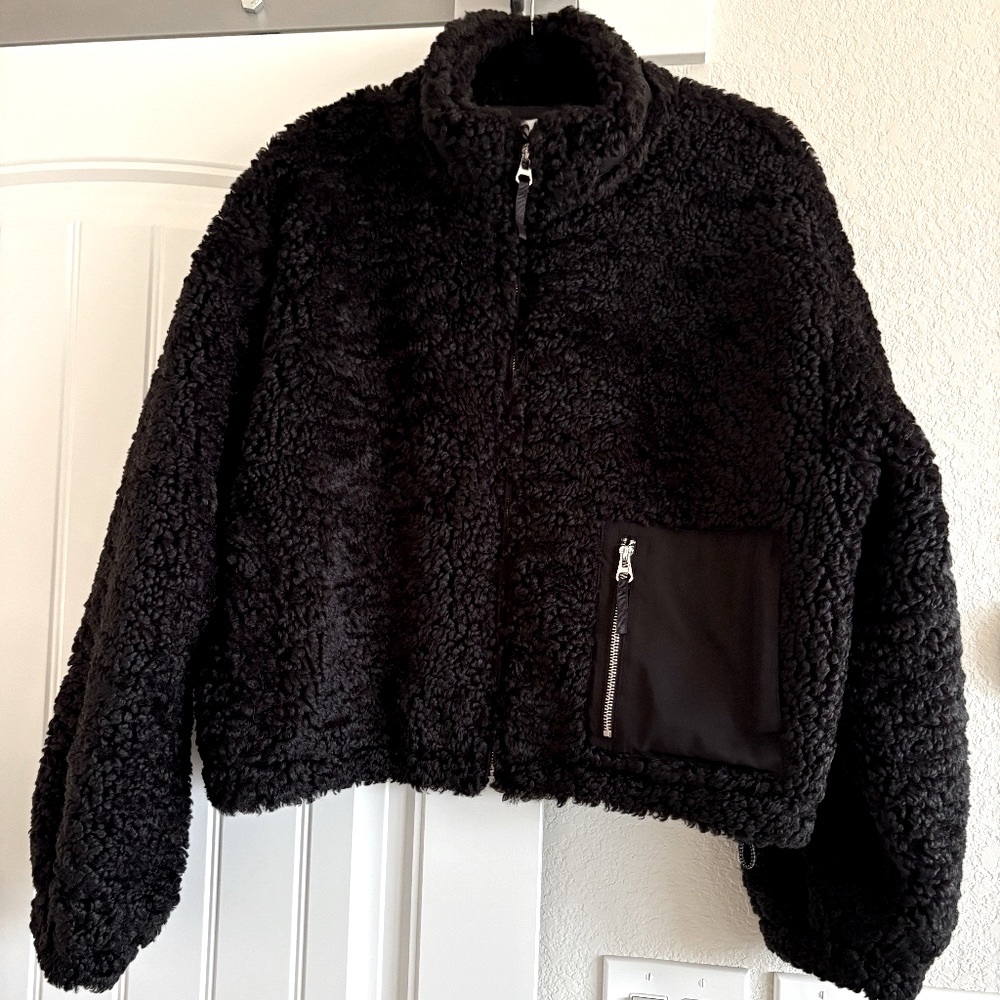 NEW "SOMETHING NAVY🔥" Color Black Teddy Patch Pocket Warm Winter Jacket Large L - Picture 4 of 12